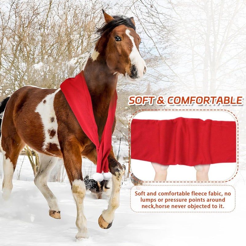 NRTFE Christmas Fleece Scarf for Horse, Red Santa Equestrian Decoration Holiday Xmas Parade - Image 4